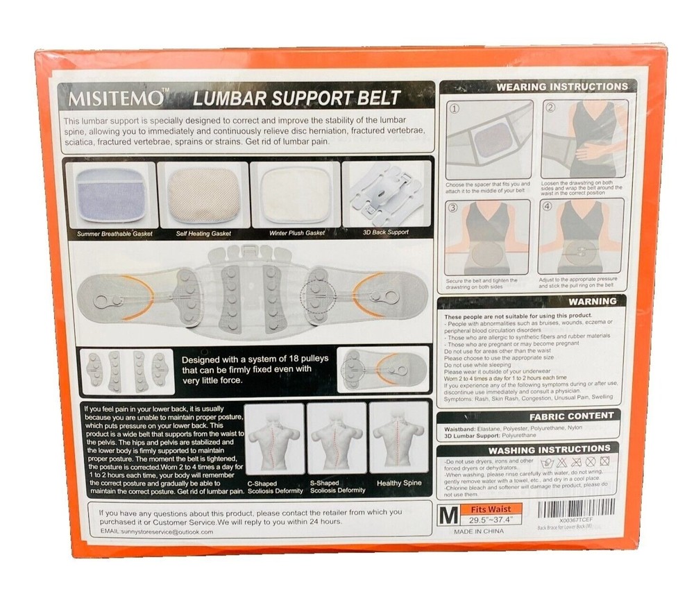 Misitemo Lumbar Support Belt Medium 29.5″-37.4″ Adjustable Back Brace
