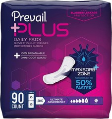Prevail Plus | Long Length Incontinence Bladder 45 Count (Pack of 2), White