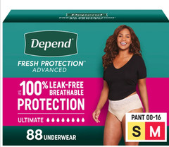 Women Depend Fresh Protection Advances Underwear Small / Med 88 count 00- 16 CWS