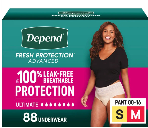 Women Small / Med Depend Fresh Protection Advances Underwear 88 count 00- 16 CWS