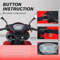 1000W 4-Wheel Heavy Duty Seniors Mobility Scooter 48V 20Ah 15 mph 33 Miles 500lb