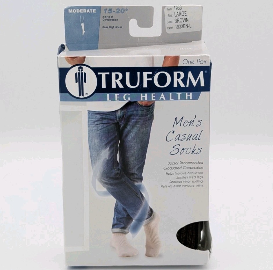 Truform Men’s Casual Socks Knee High Brown Large Moderate Compression 15-20 mmHg