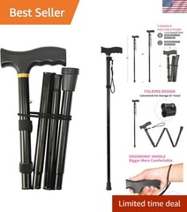 Travel-Friendly Folding Cane with Wrist Strap – Adjustable Height for Comfort