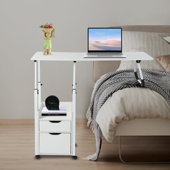 Movable Bedside Table Overbed Table w/ Wheels Adjustable Over Bed Desk 70-88cm