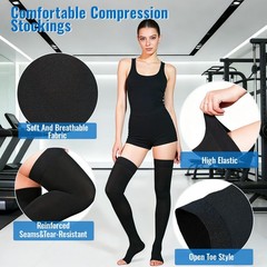 Medical Compression Stockings for Women & Men, 20-30 mmHg Thigh Large, Black