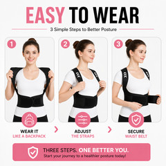 Adjustable Back Posture Corrector Brace Support Unisex Pink Black New