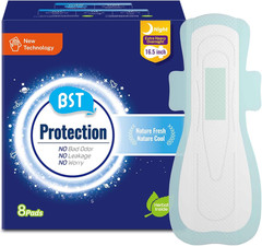 BST Mint Fresh Odor Control Extra Long Overnight Pads for Women | 16.5 Inch (8Pc