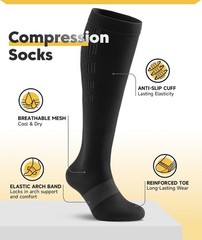 Seamless Graduated Compression Socks 20-30mmHg for Enhanced Leg Wellness – Black