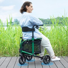 3-Wheel Rolling Walker 260lbs Folding Rollator Walker with 8in Wheels Seat Green