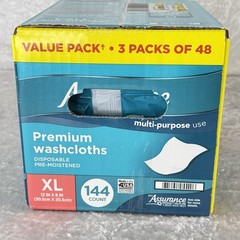 Assurance Premium Disposable Pre-Moistened XL Washcloths – 144 Count – New