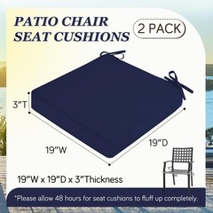 HOMELYSIAN Waterproof Outdoor Chair Cushions Set of 2, Square 19x19x3, Navy
