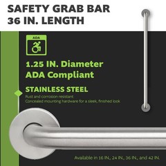 Homewerks 068 HW11436SS 36 inch Bathroom Grab Bar with 1-1/4 Inch Diameter and C