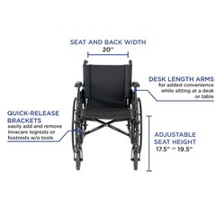 Invacare 9000 XT Lightweight Wheelchair, 18in Seat, Desk Arms, Black Satin