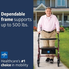 MEDLINE STEEL ROLLATOR WALKER W/ ADJUSTABLE HANDLES, BURGUNDY *DISTRESSED PKG