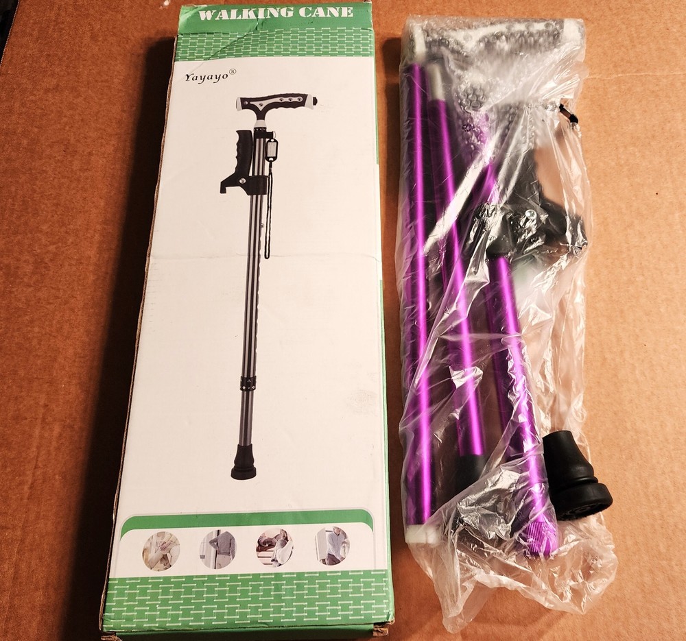 New Open Box Purple Yayayo Adjustable Walking Cane, Stand Assist & LED Lights