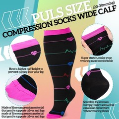 4 Pairs Plus Size Compression Socks Wide Calf for Women 20-30 Mmhg Knee High …