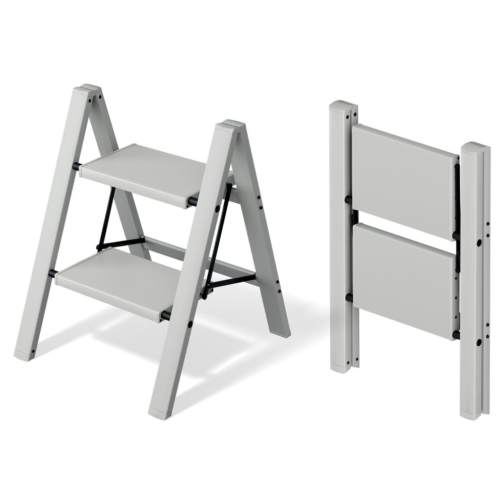 Mayi Plus 2 Step Ladder,Aluminum Folding Stool for 2 Step, Gray