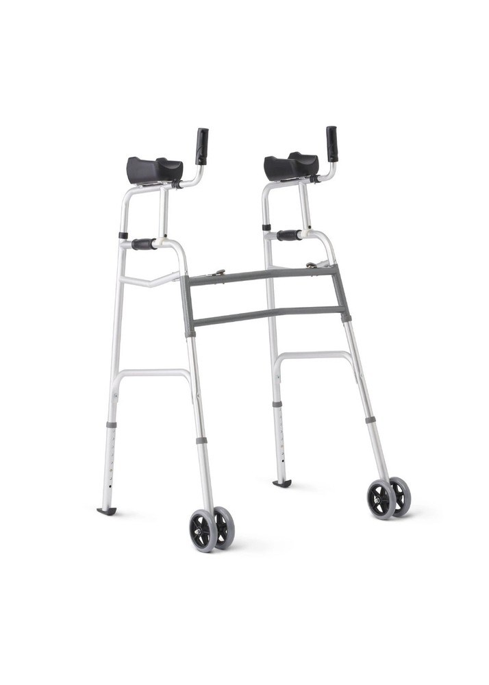 Medline Upright Folding Walker Forearm Rests 5″ Wheels Adjustable 300lb Capacity