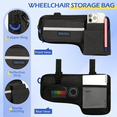 Upgraded Wheelchair Side Bag with Cup Holder, Wheelchair Armrest Pouch for Wa