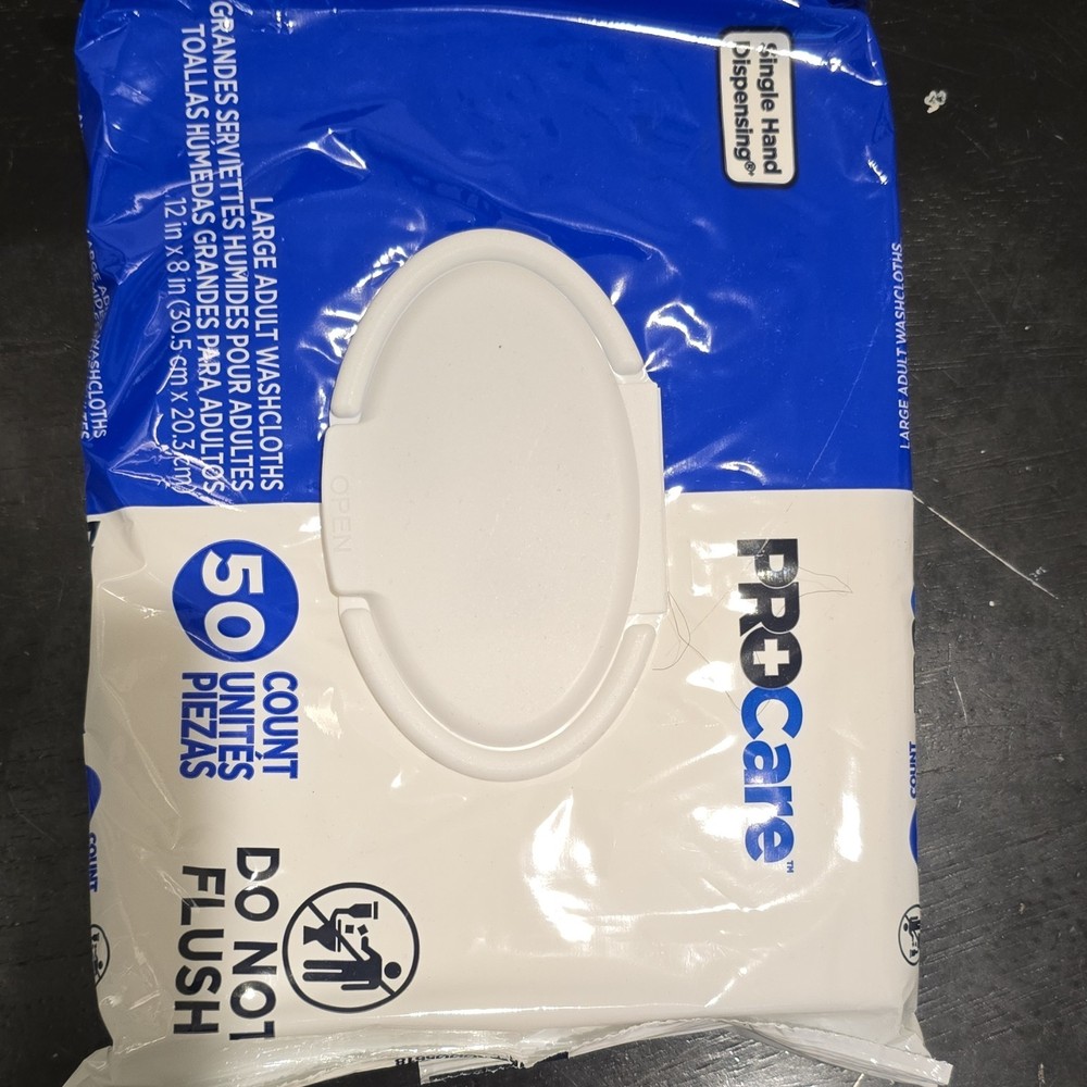ProCare Adult Disposable Washcloths 12×8 in, 50 Ct, Do Not Flush, White/Blue