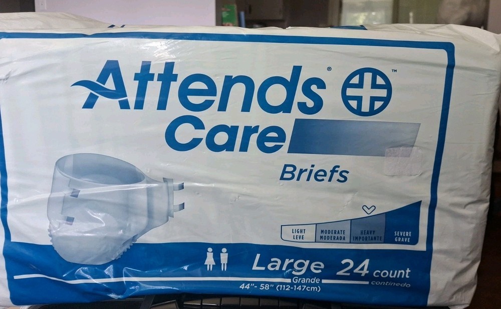 Attends Care Heavy Size Large Adult Diapers Pack Of 24 Breathable Briefs