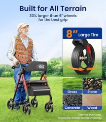 All-Terrain Z21 Rollator Walker – 350lb Support, Ergonomic Arc Seat & 360 Safety