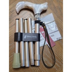 Merry Sticks Folding Walking Cane Champagne Gold Rhinestone Pearl Handle NIB