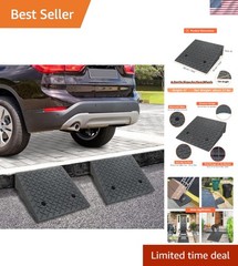 Weather-Resistant Rubber Curb Ramps – 2 PCS, 19.6″ x 19.6″ x 6″ for Safe Access