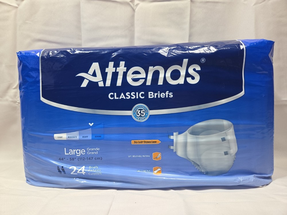 Attends Briefs Maximum Absorbency L White 44-58 in SecureGrip 24 Count