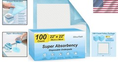 100 Count 22″x22″ Disposable Underpads, Super Absorbent & Leakproof