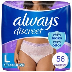 Always Discreet Underwear for Sensitive Skin, Max Absorbency, Large, *56 Count*