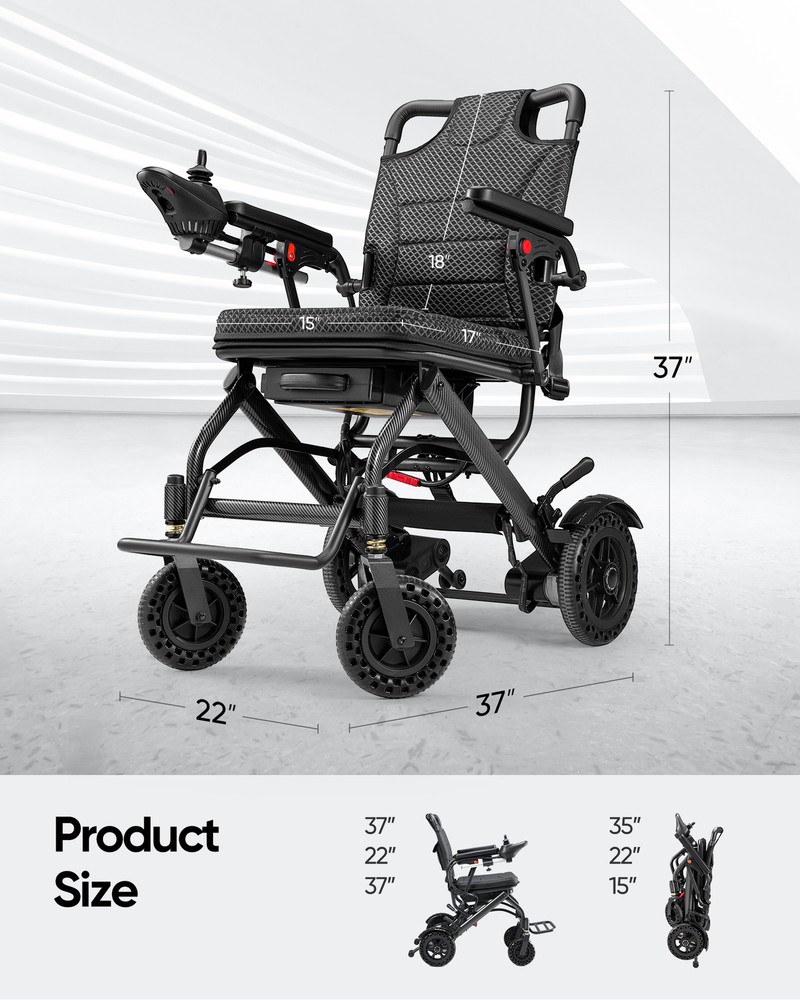 38lbs Foldable Electric Wheelchairs Intelligent Lightweight For Airline Adults