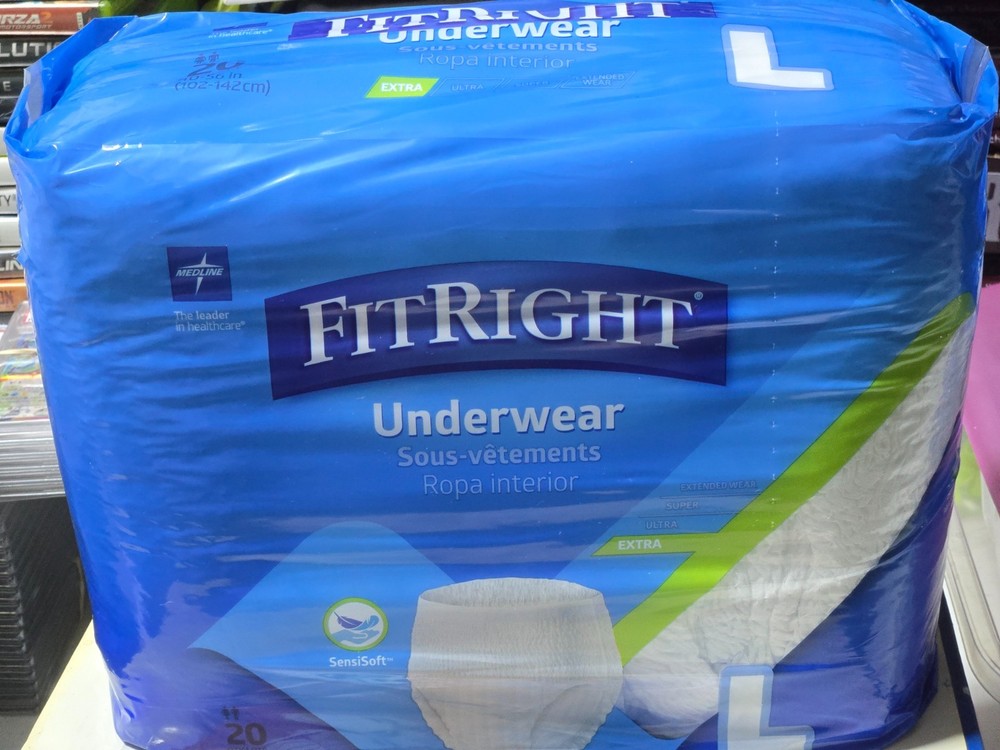 TWO PACK FitRight Extra Adult Underwear 20 Count, Large (40-56 in) X 2 LOT