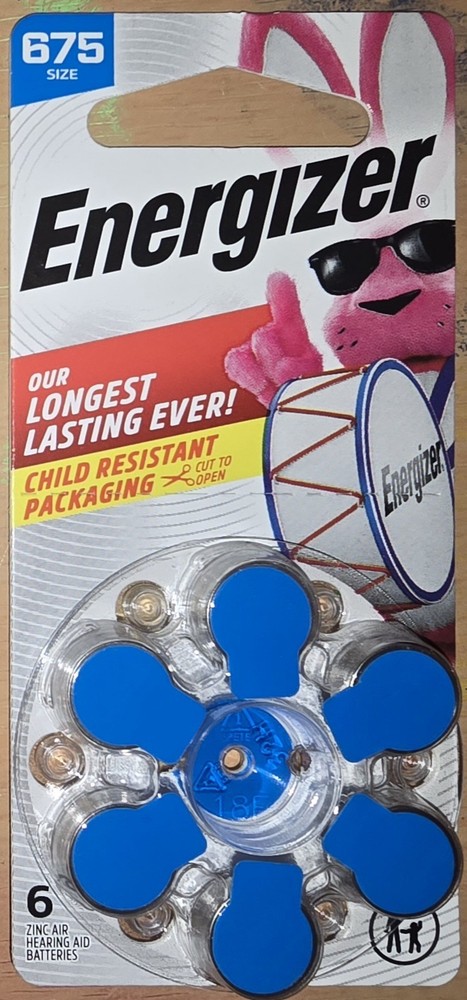 New 6- Pack Energizer Hearing Aid Batteries Size Type 675 Blue