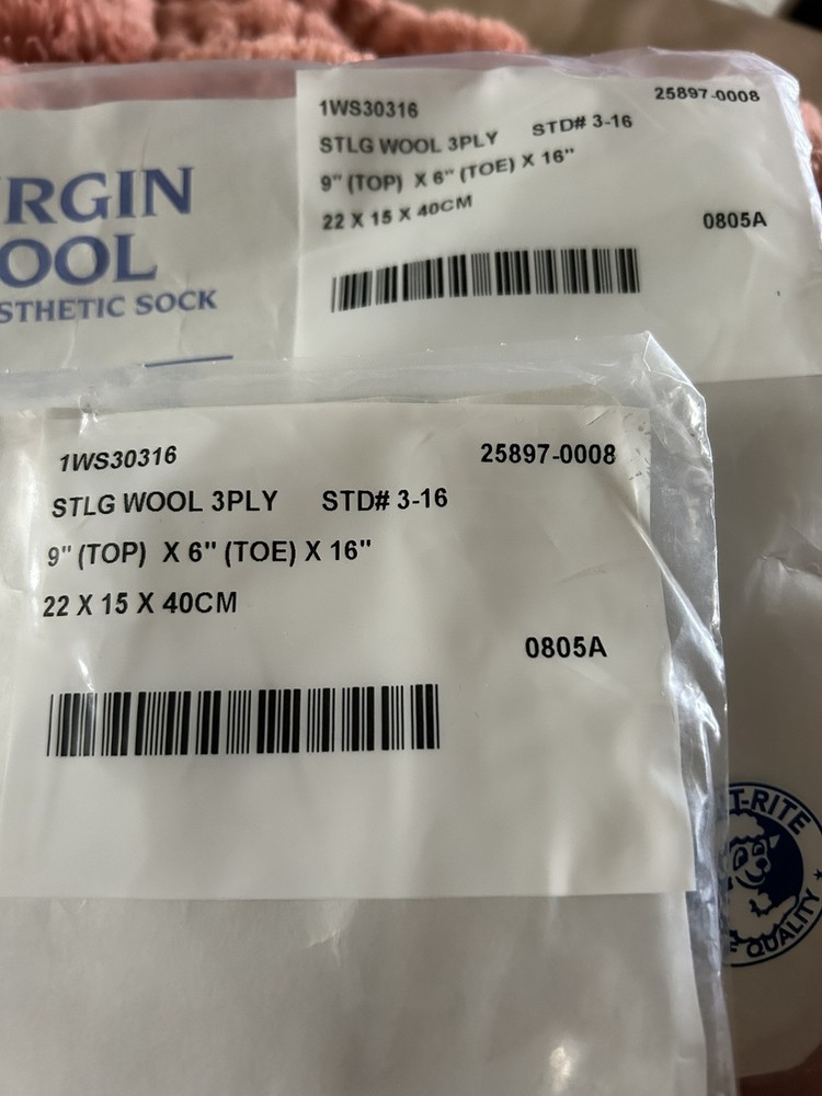 (2) Knit-Rite 100% Virgin Wool Prosthetic Socks 3 Ply Sz 3 9″top 6″ Toe
