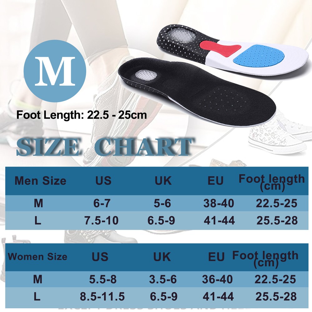 Pair High Arch Support Orthotic Shoe Insoles Inserts Flat Feet Plantar Fasciitis