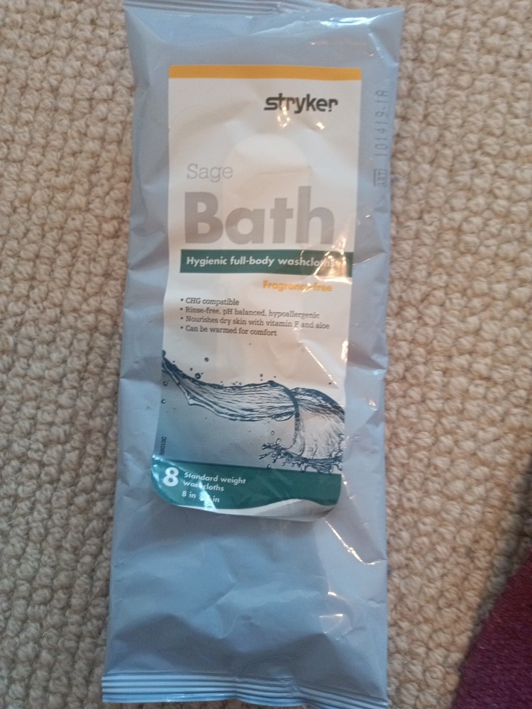 Stryker – Sage Hygienic Body Bath Cleansing Washcloths – 1 Package 8 Cloths NEW