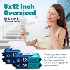 Body Wipes for Adults Bathing No Rinse – Adult Wipes for Elderly 8″ X 12″ (200 C
