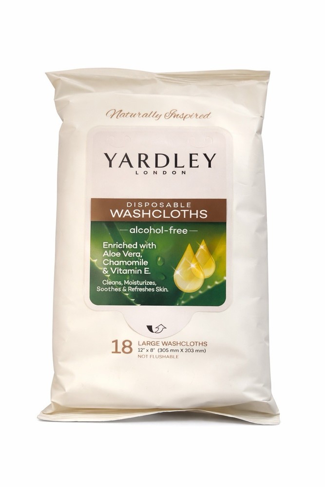 Yardley London Disposable Washcloths – Soft, Pre-Moistened, 18ct Wipes