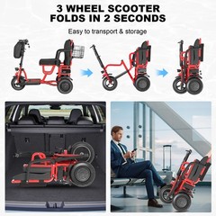700W Dual Motor 3-Wheels Folding Senior Electric Mobility Scooter 48V/10Ah 300lb