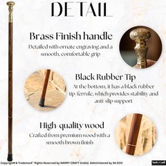 Wooden Walking Cane with Brass Handle – 37 Inch Handcrafted Walking Stick for…