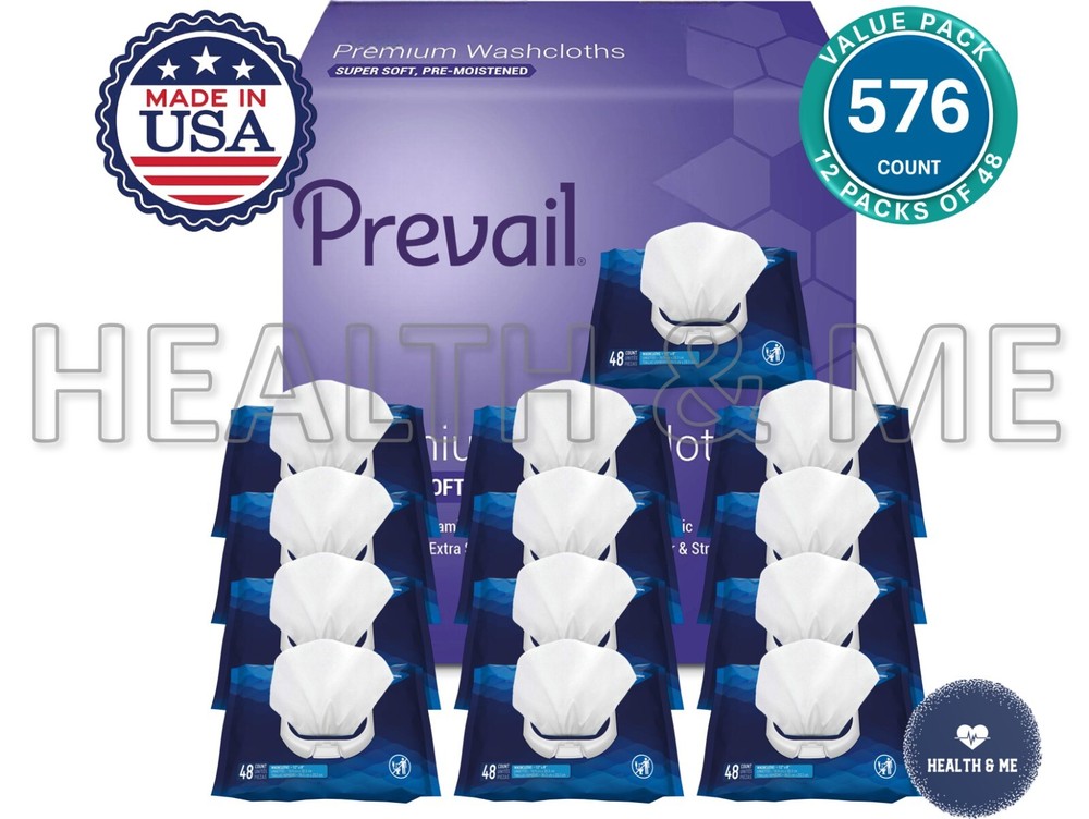 12 PACK (576 CT) PREMIUM PREVAIL WET WIPES WASHCLOTH WITH ALOE & VITAMIN E, XL