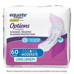 Equate Options Women’s Incontinence Pads Long Length 60 Ct Leak Protection