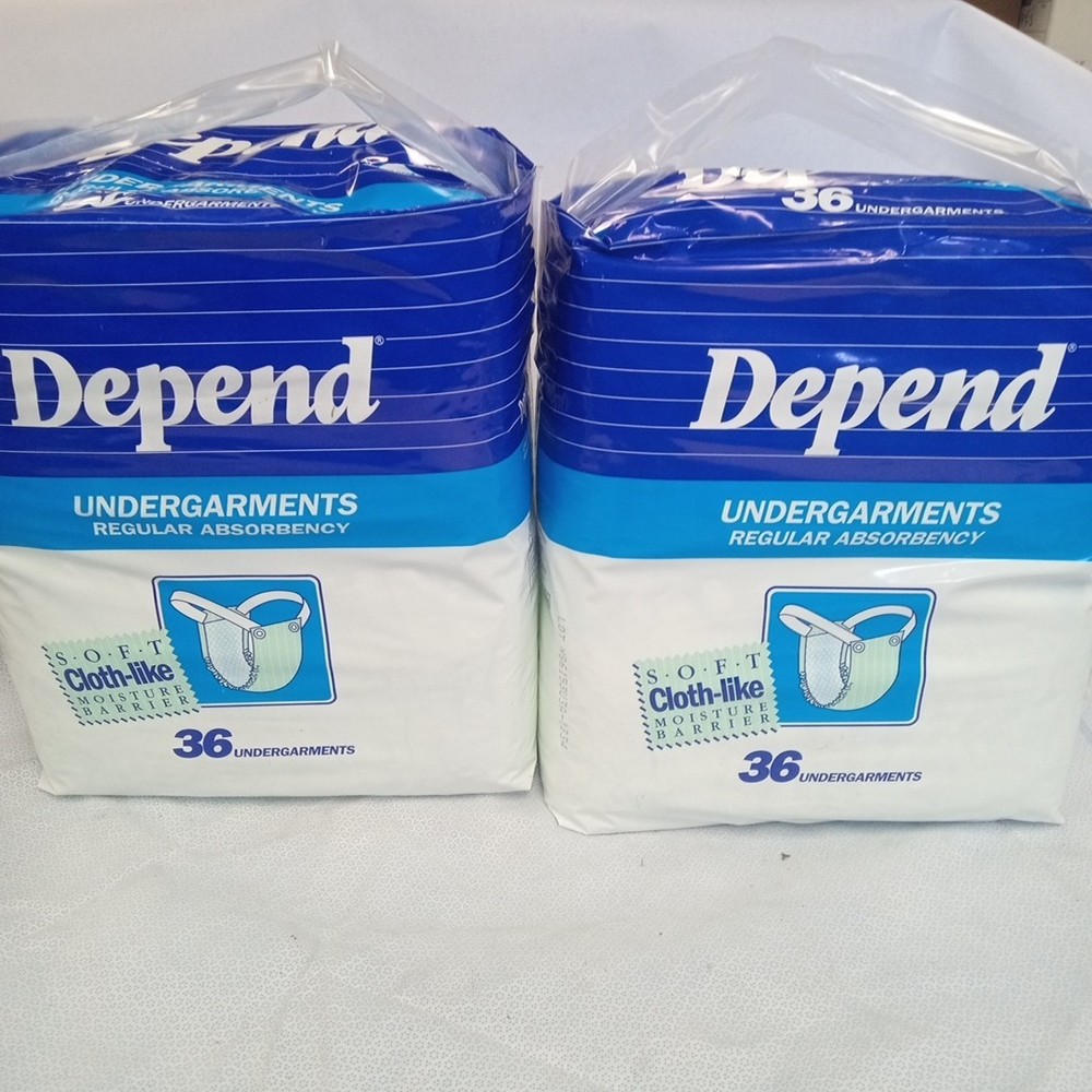 Vintage Depend Cloth-like 36 Count Bag– Lot Of 2 Unopened Packs – Mid 1990s