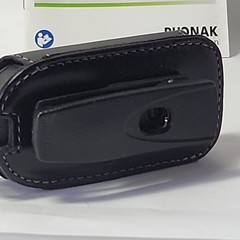 Phonak PilotOne II Hearing Aid Remote Control Silver Black Leather Belt Holster