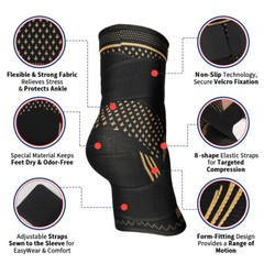 Copper Ankle Brace Support Compression Sleeve Arthritis Tendonitis Adjustable