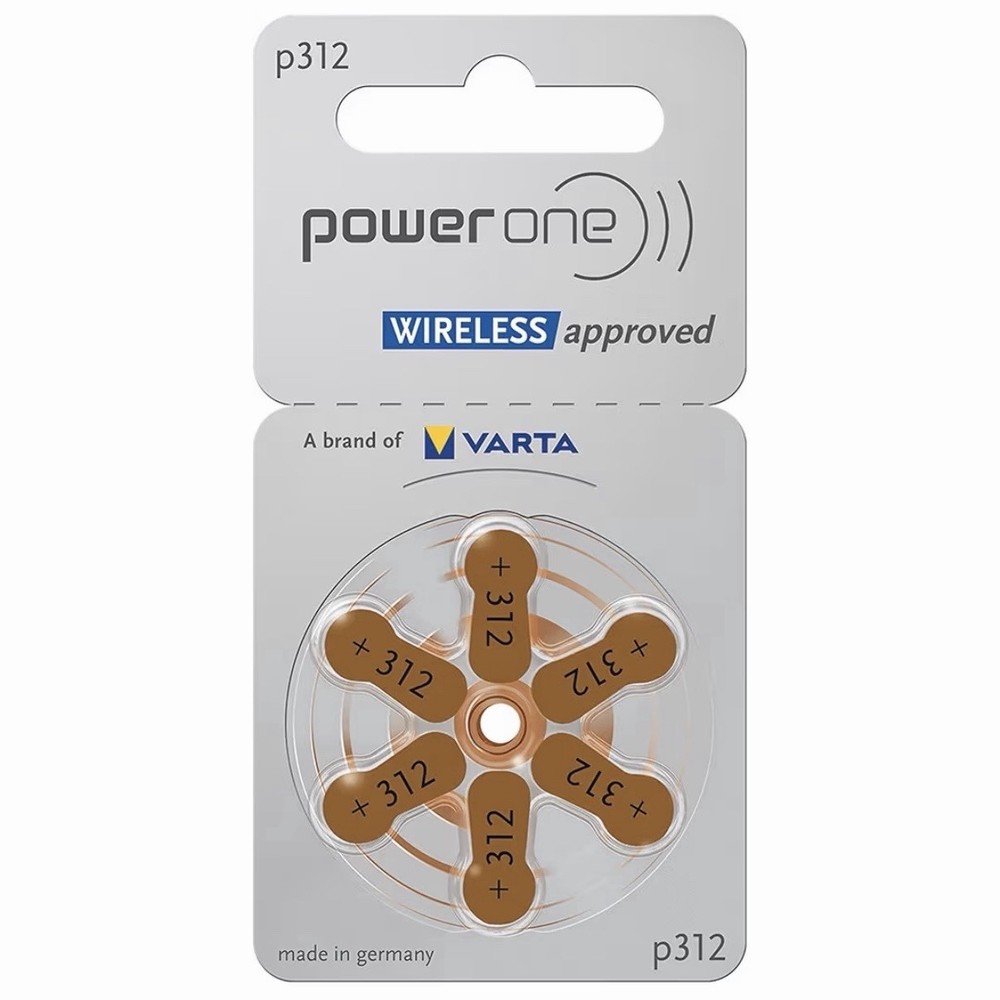 Powerone Hearing Aid Batteries P312 Zinc Air 6 Pack Exp 2027-01 Varta 1.45v NEW