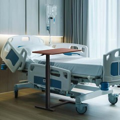 HOMEFLA Adjustable Overbed Bedside Table With Hidden Wheels for Hospital