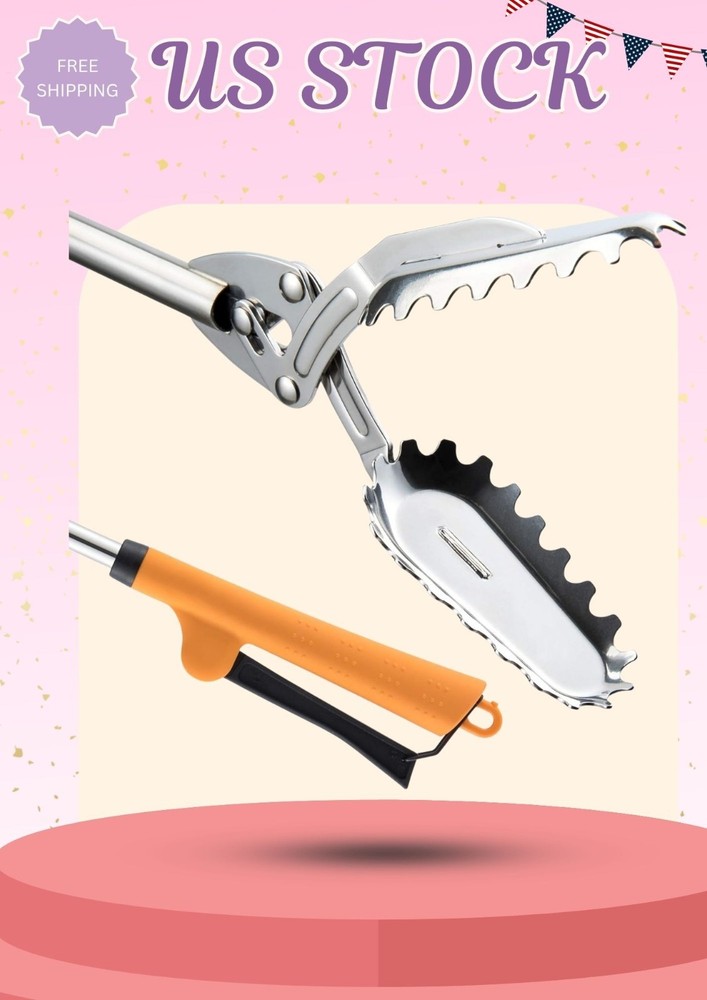 Stainless Steel Grabber Reacher, Heavy Duty Trash Picker, BBQ Log Tongs