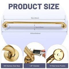 36″ Brushed Gold Grab Bars – 1.25″ Stainless Steel Safety Handrail, Anti-Slip Sh